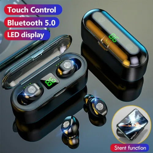 F9 TWS Earbuds - Airdots True Wireless Headphones Bluetooth 5.3 Stereo Bass Handsfree, Earphones Mic & Charging Case 3 to 5 Hours Battery Life – 2000mah Power bank - Simple and Extraordinary, Born For Music-Lightweight - Imported High Quality