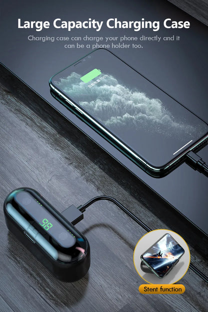 F9 TWS Earbuds - Airdots True Wireless Headphones Bluetooth 5.3 Stereo Bass Handsfree, Earphones Mic & Charging Case 3 to 5 Hours Battery Life – 2000mah Power bank - Simple and Extraordinary, Born For Music-Lightweight - Imported High Quality