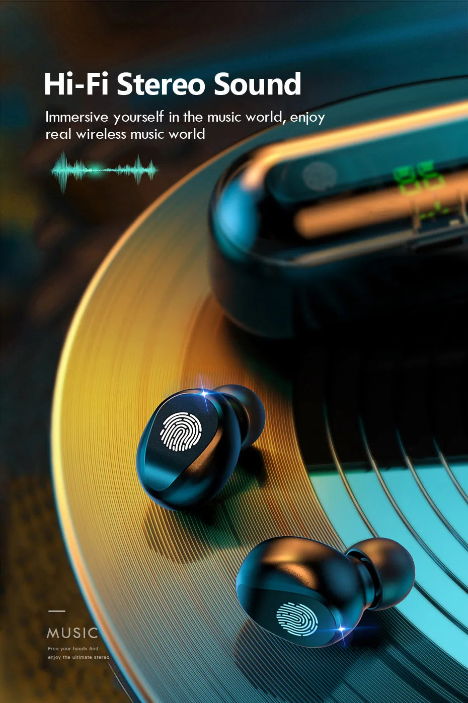F9 TWS Earbuds - Airdots True Wireless Headphones Bluetooth 5.3 Stereo Bass Handsfree, Earphones Mic & Charging Case 3 to 5 Hours Battery Life – 2000mah Power bank - Simple and Extraordinary, Born For Music-Lightweight - Imported High Quality
