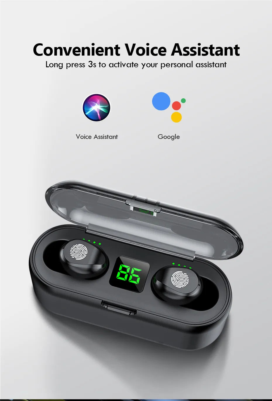 F9 TWS Earbuds - Airdots True Wireless Headphones Bluetooth 5.3 Stereo Bass Handsfree, Earphones Mic & Charging Case 3 to 5 Hours Battery Life – 2000mah Power bank - Simple and Extraordinary, Born For Music-Lightweight - Imported High Quality